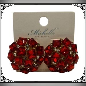 Michelle Collection Red Rhinestone Statement Earrings